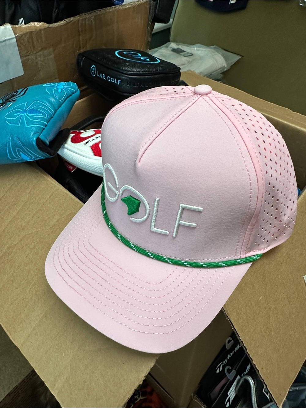 1764 Golf Pink Cherry Blossom Performance Embroidered Snap Back Hat-New